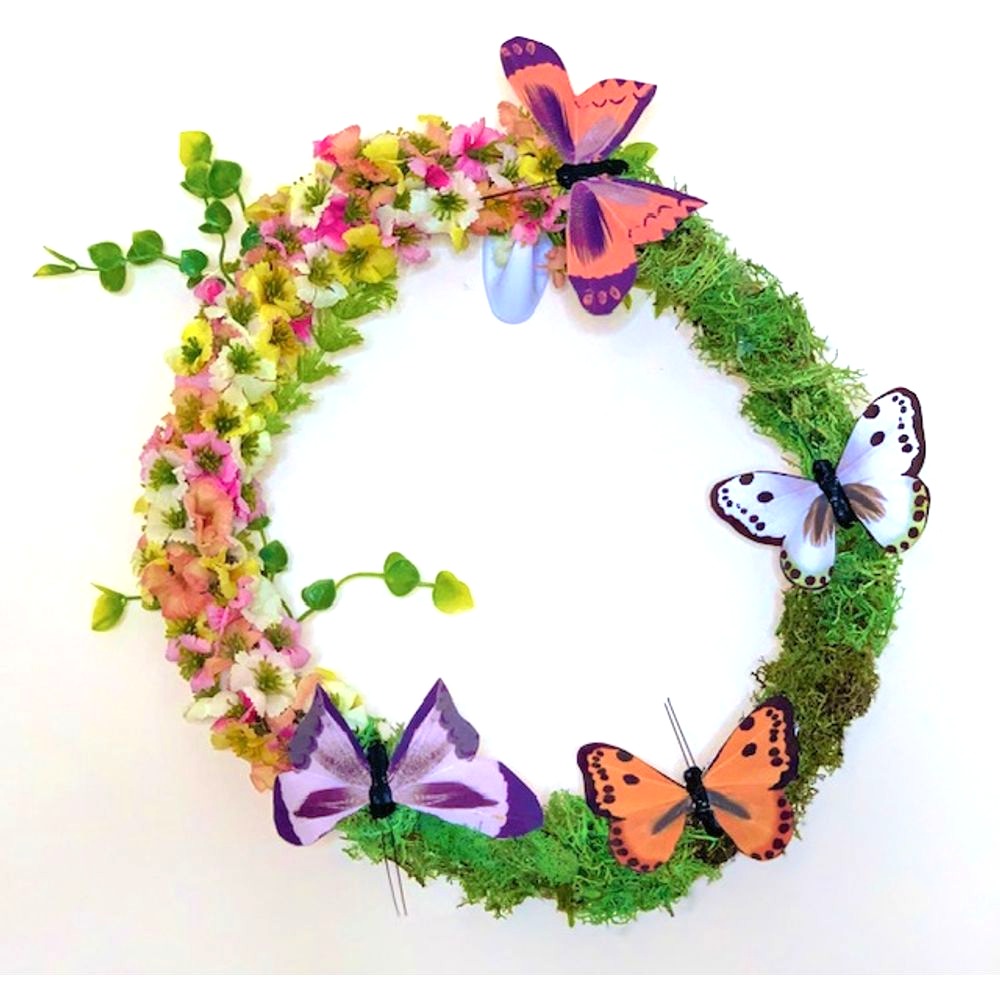 Handcrafted Spring Flower and Butterfly Wreath